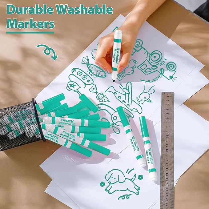 Janlaugh 36 Pcs Cyan Washable Markers Bulk Coloring Broad Line Markers for Kids Cyan Conical Tip Drawing Pen for Christmas,School Supplies, Travel Art Baby Shower Gender Reveal Party Supplies, Ages 6+