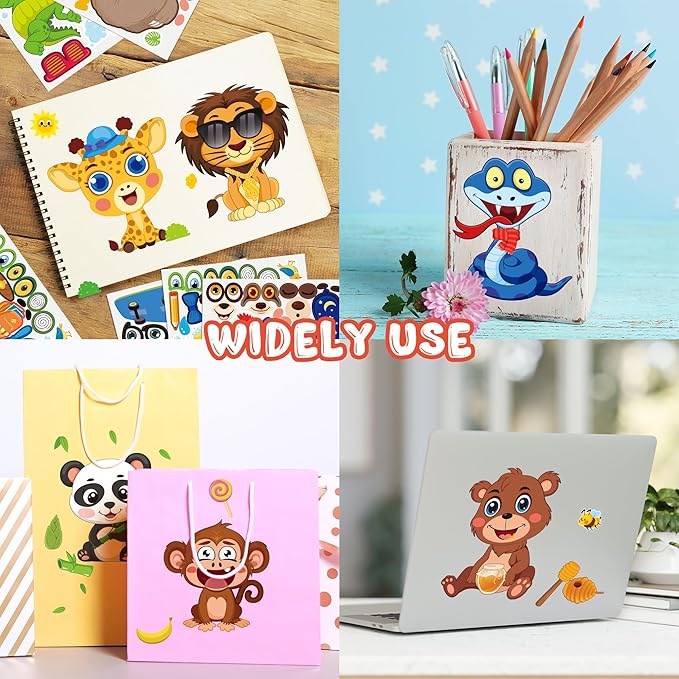 Animal Stickers for Kids - 48 Pcs Safari Birthday Decorations Wild Zoo Jungle Stickers Party Decorations Favors Supplies Crafts for Kids Toddler Student Preschool Kindergarten Gift from Teacher