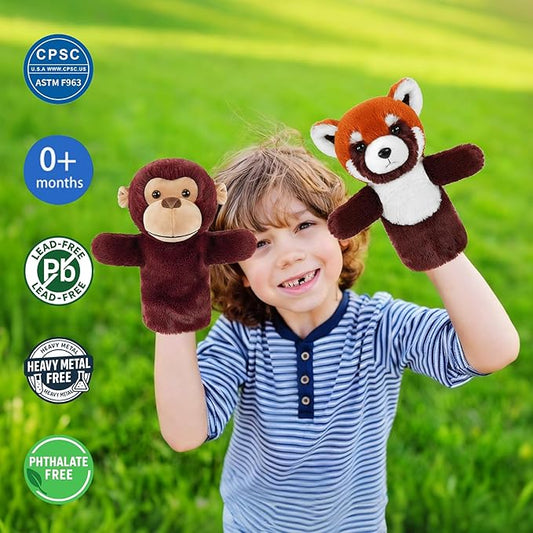 Hand Puppet for Kids Plush Animal Educational Storytelling Toy Soft Fabric Adult Size Jungle Forest Friends Interactive Role Play Family Fun Gift Birthday Party Favor Monkey
