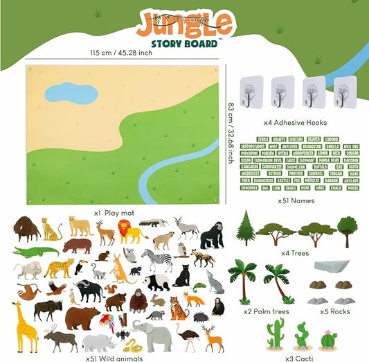 BONNYCO Felt Board for Toddlers with 116 Jungle Animals Figures. Montessori and Sensory Toys, Birthday Gifts for Kids 3-8 Years Old. Educational Games Learning Activities Christmas - Image 2