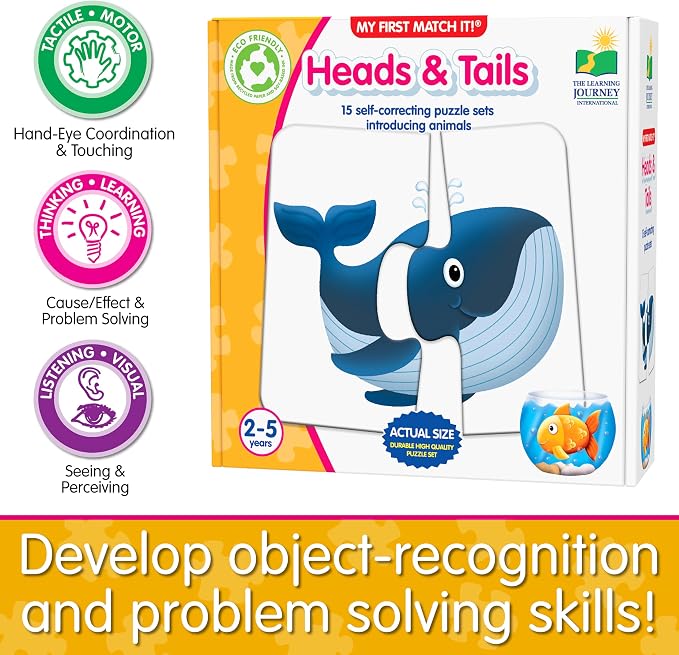 The Learning Journey: My First Match It! - Head and Tails - 15 Self-Correcting Animal Memory Matching Puzzles Games - Educational Activities for Learning - Preschoolers Age 2-5 - Award Winning Toys - Image 6