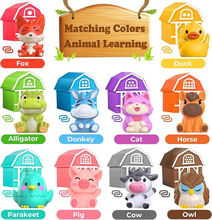 Oriate Farm Animal Learning Toys for Toddlers 1,2,3 Year Old, 20Pcs Farm Animals Montessori Toy for Counting Sorting Color Recognition & Matching, Finger Puppets & Stacking Toys 12M+ - Image 7