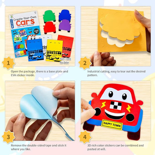 VKPI 4 Pieces EVA Foam Art Crafts Gift Kit, Creative Make Your Own Cars, Cartoon Foam Paper Craft Projects for Kids Ages 4+ Toddler, Preschool Learning Toy for Birthday Party Favor Supplies - Image 2