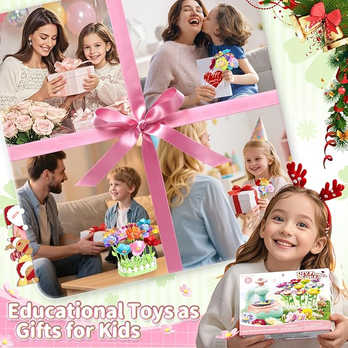 Flower Bouquet Making Kit, DIY Flower Bouquets Craft Toys for Kids, Arts & Crafts Educational Activity Set for Girls Toddler, Christmas Birthday Gift for 4 5 6 7 8+ Year Old Girls and Boys