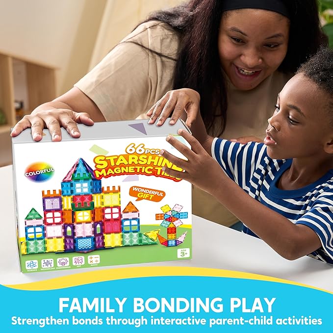SYNCFUN 66PCS Magnetic Building Tiles, Toys for Toddler, 2D & 3D Magnet Tiles, Durable and Creative STEM Building Toys for Kids Aged 3-5 4-8, Educational Gift
