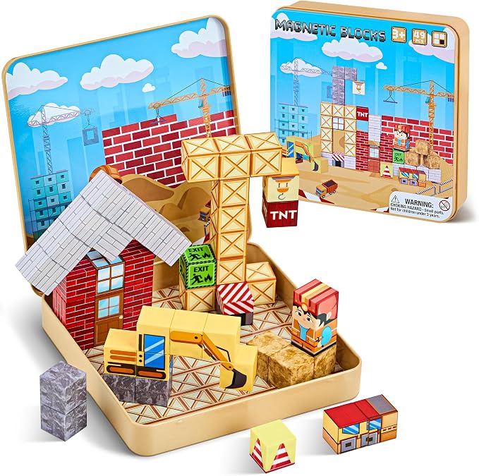 49PCS Magnetic Blocks with Iron Storage Box, Magnetic Cubes Tiles - Image 8