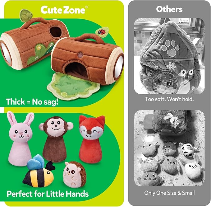 Baby Toys 6-12 Months - Jungle Soft Plush Animal Set with Rattle Squeaker Mirror, Cause & Effect Montessori Sensory Toys for Babies 7 8 9 10 11 Months, Newborn Gifts for Baby Boy Girl Infant