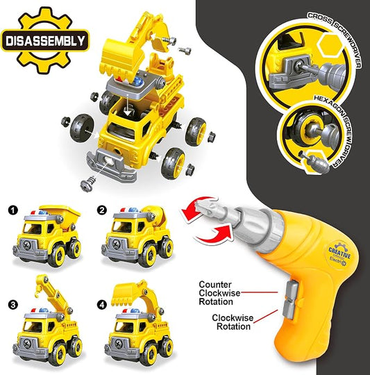 4-in-1 Take Apart Car Toys for Boys, DIY Engineering Construction Trucks - Image 2