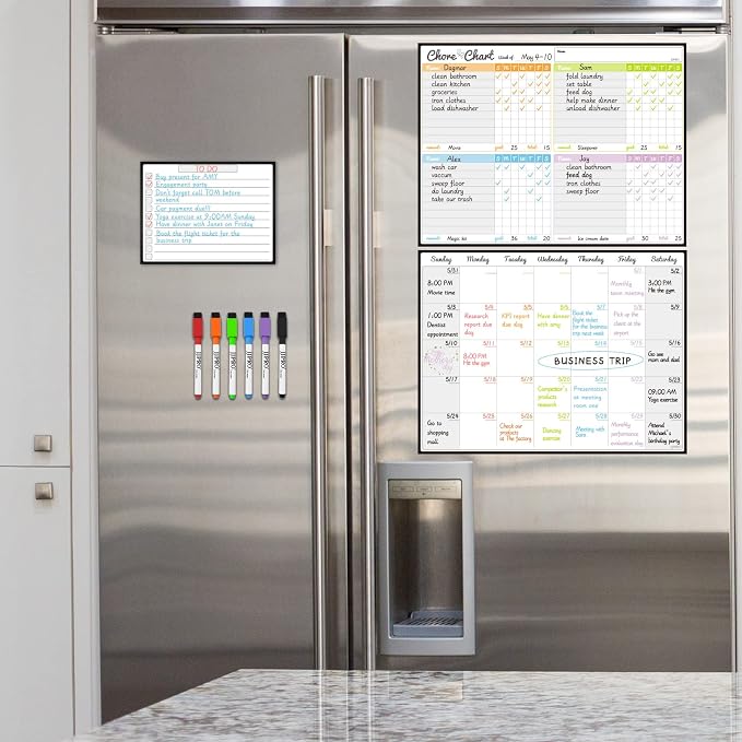 Magnetic Dry Erase Chore Chart and Calendar Bundle for Fridge - Chore Chart for Multiple Kids,Monthly Calendar,One Bonus to-do Whiteboard and 6 Extra Fine Tips Markers Included! - Image 7
