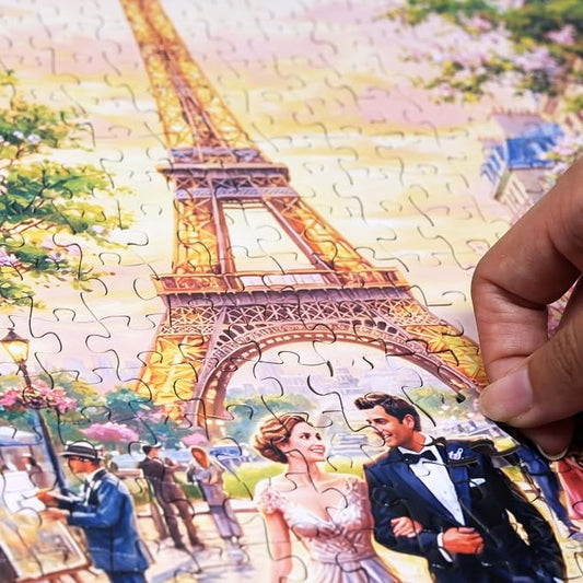 Think2Master Parisian Dream 1000 Pieces Large Format Jigsaw Puzzle: 13+, Teens, Adults & Families. Romantic European Getaway. French Cafe with Eiffel Tower at Sunset. Great Gift. Size: 26.8” X 18.9” - Image 2