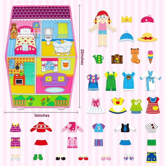 OKOOKO Dress Up House Felt Board 35PCS Double-Sided Foldable Dress Up Teaching Girls Toy Preschool Crafts Storytelling Early Learning Interactive Play Kit for Toddlers Kids - Image 2