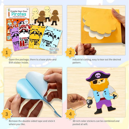 VKPI 4 Pieces EVA Foam Art Crafts Gift Kit, Creative Make Your Own Pirates, Cartoon Foam Paper Craft Projects for Kids Ages 4+ Toddler, Preschool Learning Toy for Birthday Party Favor Supplies - Image 2