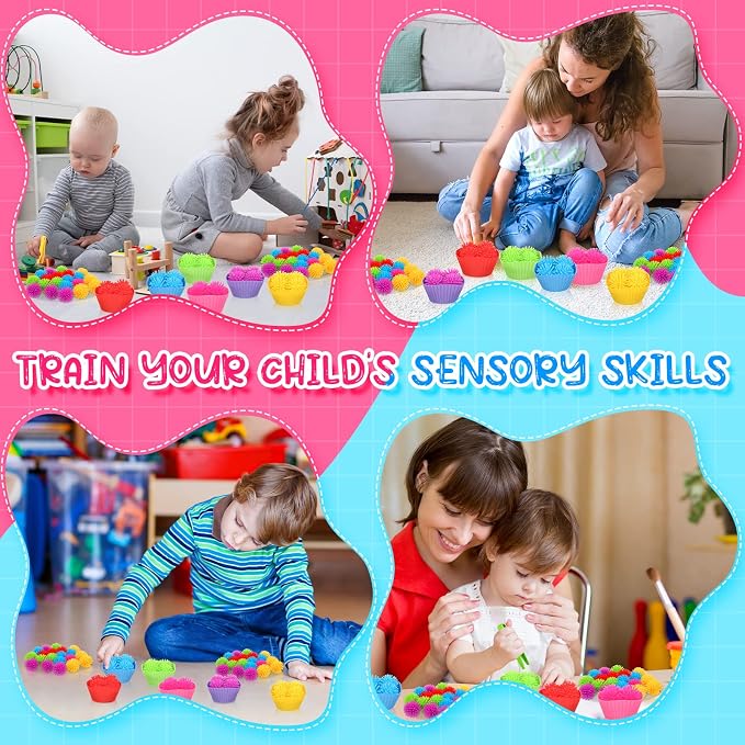 Leitee 90 Pcs Fine Motor Skills Counting Sorting Sensory Bin Filler Toy Set Matching Game Include 72 Hedge Ball 4 Tweezer 2 Scissor Clip 12 Sorting Cup for Preschool Education Train Development - Image 6
