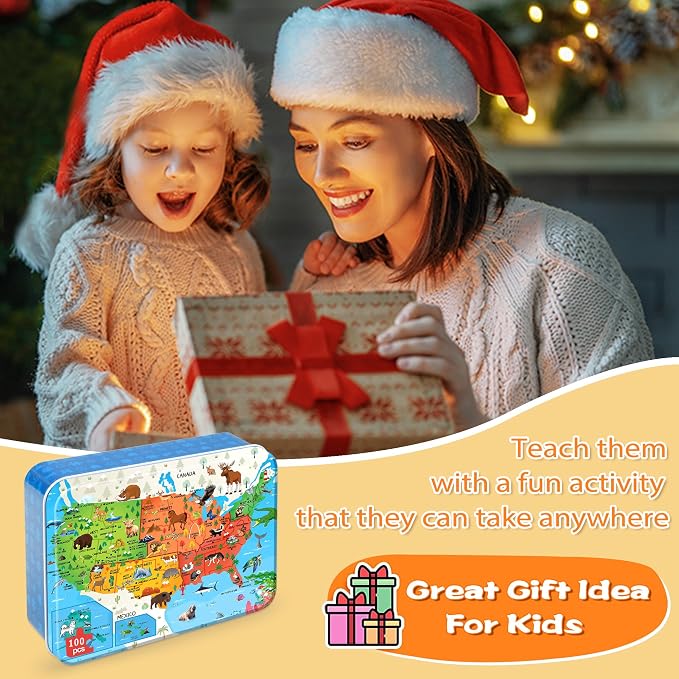 LELEMON United States Puzzles for Kids Ages 4-8,100 Pieces USA Fun America Animal Map Learning Educational Toys for Boys Girls - Image 7