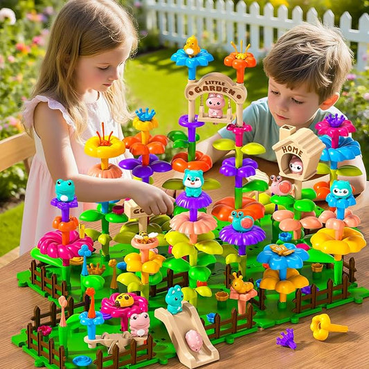 145 Pcs Toys for 3 Year Old Girl, Toddler Gardening Set Flower Garden Toy Girls Building Sets Best Educational Learning Fine DIY Crafts Stem Construction Stacking Kit for 3 4 5 6 7 Years Kids - Image 2