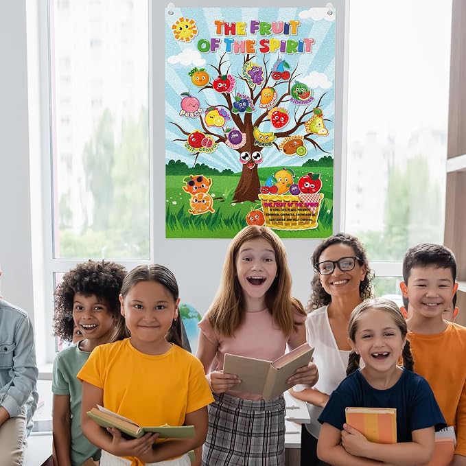 Cinrobiye Fruit of The Spirit Felt Bulletin Board Make Your Own Fruit of the Spirit Tree Crafts DIY Christian Bible Scene Set for Church VBS Sunday School Classroom Activities - Image 7