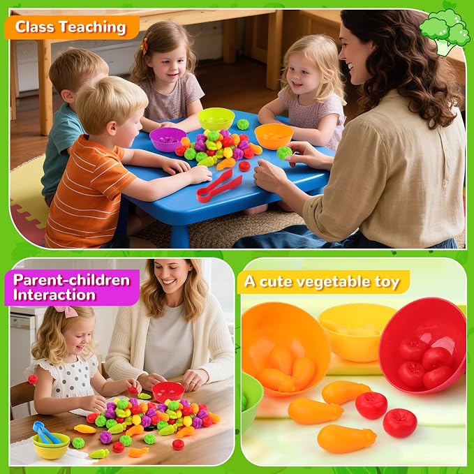 USATDD Counting Vegetables Color Sorting Matching Games with Bowls Preschool Learning Activities Sensory Toys Montessori Toys Birthday for Toddlers Kids Boys Girls Aged 3 4 5 - Image 7