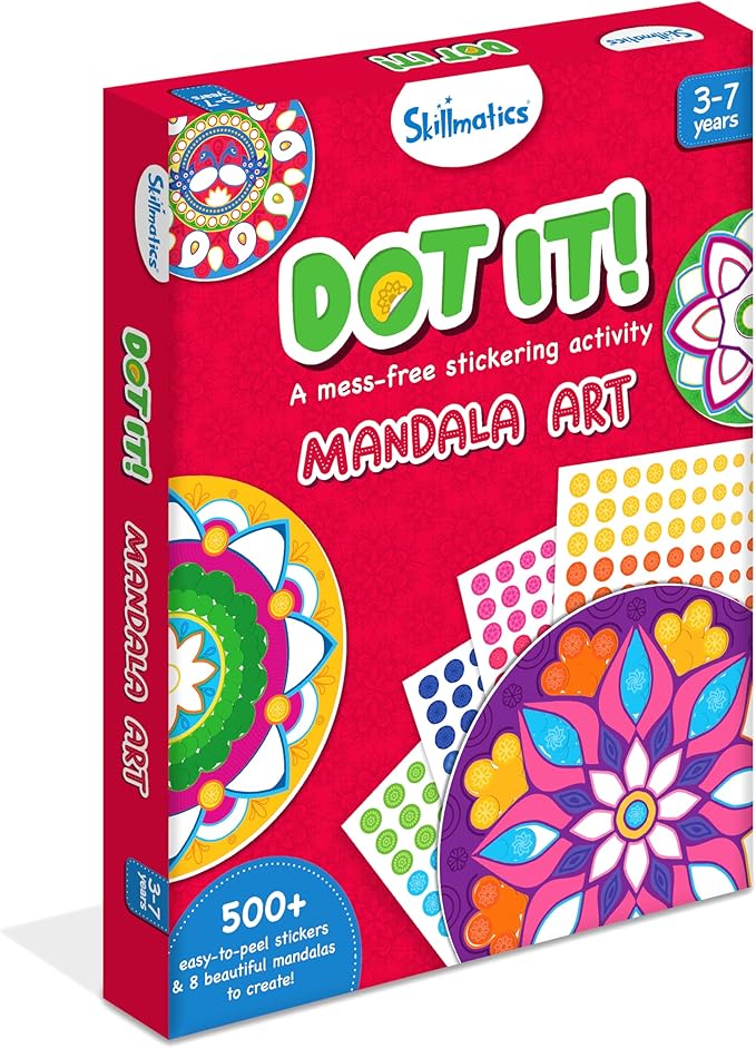 Skillmatics Dot It Sticker - Mandala Art, Mess-Free Fun for Kids, 500+ Stickers, Craft Kits, DIY Scrapbooking Activity, Travel Toys, Gifts for Boys & Girls Ages 3, 4, 5, 6, 7