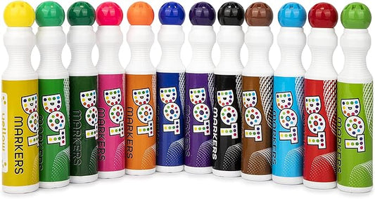 Darice Washable Dot Markers for Toddlers, 12 Colors (40ml 1.35oz) Paint Marker Dot Art Set, Water Based Non-Toxic Bingo Daubers for Kids