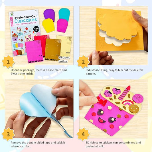 VKPI 4 Pieces EVA Foam Art Crafts Gift Kit, Creative Make Your Own Cupcakes, Cartoon Foam Paper Craft Projects for Kids Ages 4+ Toddler, Preschool Learning Toy for Birthday Party Favor Supplies - Image 2