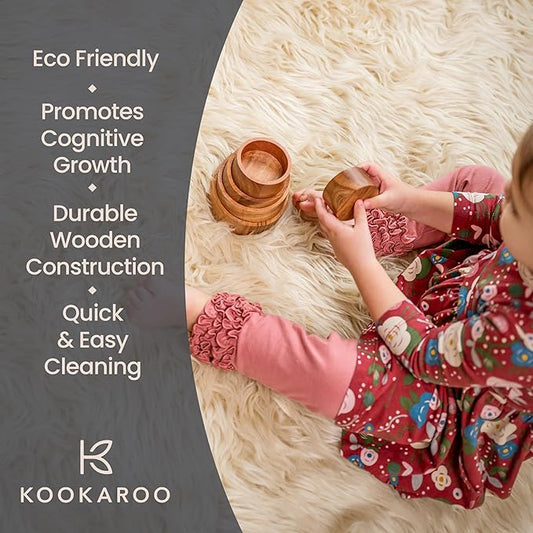 Wooden Stacking Bowls – Montessori Nesting Toy for Sensory Play & Fine Motor Skills, Natural Acacia Wood