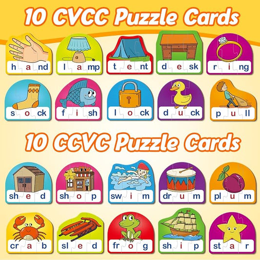 Kasfalci CVCC & CCVC Puzzle Cards for Kids - Word & Phonics Games, Speech Therapy Toys for Toddlers, 4 Alphabet Letter Word Puzzles, Learning Spelling Games - Image 2