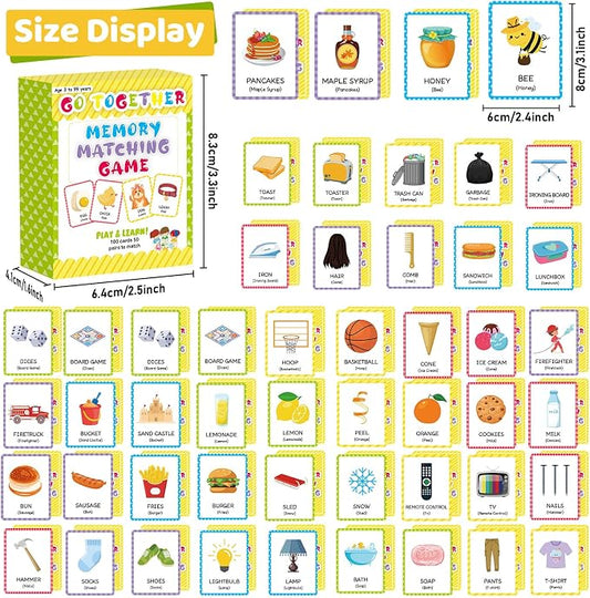 gisgfim 100 PCS Go Together Memory Matching Game Associations Learning Flashcards Educational Vocabulary Sorting Concentration Memory Card for Preschool Ages 3-8 A Fun & Fast Activities Matching Games - Image 2