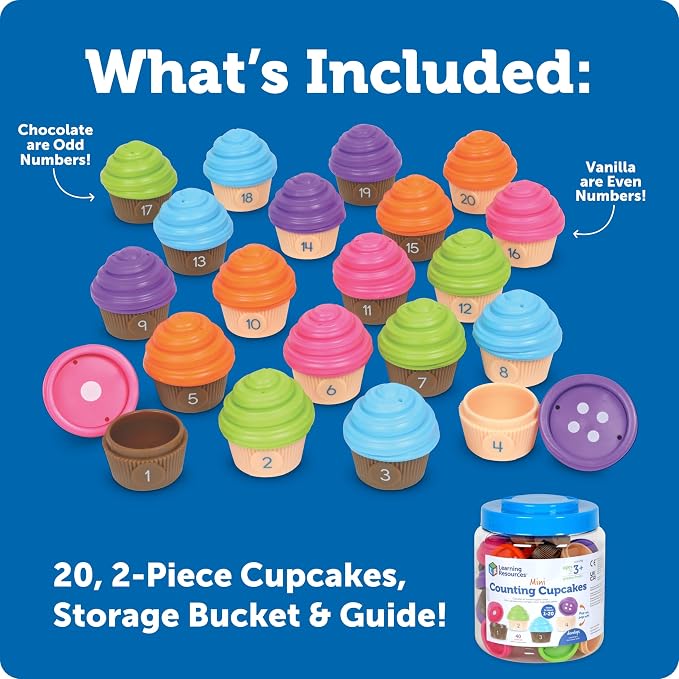 Learning Resources Mini Counting Cupcakes - Birthday Cake, Sensory Toys, Montessori Preschool Activities, Kitchen Play Food Sets for Kids, Fine Motor Games - Image 7
