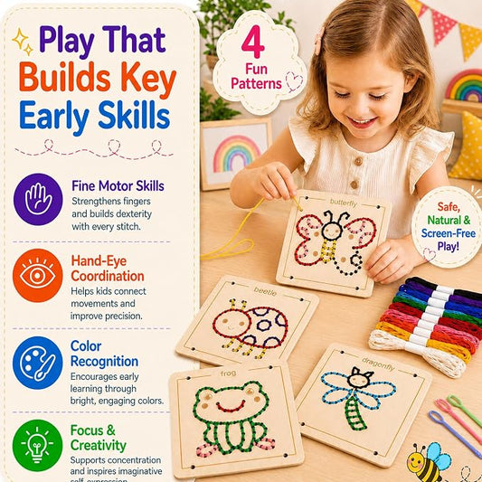 Montessori Wooden Lacing Toys for Toddlers and Kids Ages 2-4 5-7, Sewing Kit Fine Motor Skill Busy Board, Education Sensory Preschool Toy for 1 2 3 4 Year Olds, Birthday Gift for Boys and Girls - Image 2