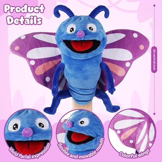 Animal Hand Puppets 11 Inch Sea Turtle Plush Dinosaur Animals Hand Puppet Toys Role-Play Toy Puppets for Kids Storytelling Imaginative Pretend Play Teaching Preschool(Butterfly)