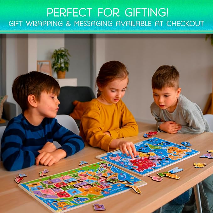Montessori Mama Wooden Puzzles for Kids Ages 4-6, USA States and Capitols, World Continents and Oceans, Combo Set 2 Toddler Puzzles - Image 6