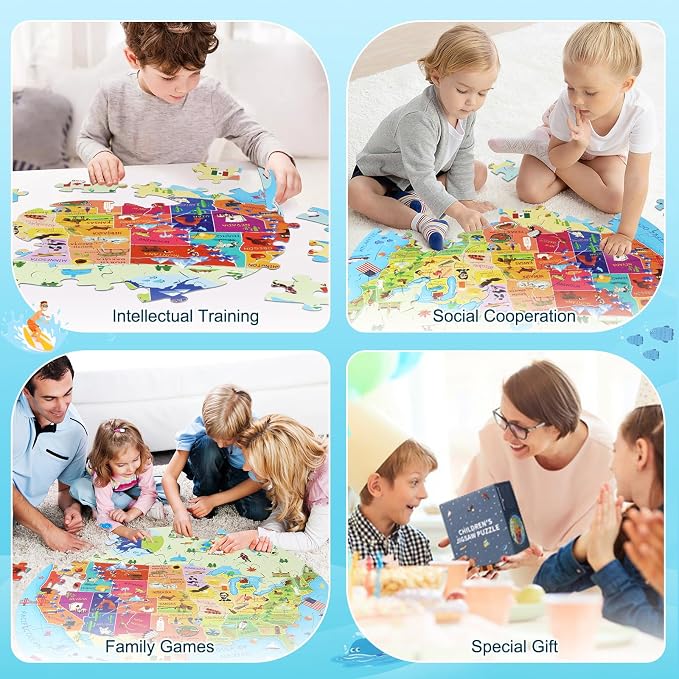 DIGOBAY United States Puzzle 70 Pieces USA Map Floor Jigsaw Puzzles for Kids Ages 4-10, Jumbo Round US Geography Puzzle 50 States with Capitals Educational Learning Toys for Boy or Girl - Image 6