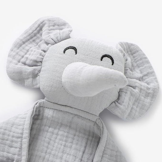 Organic Elephant Loveys for Babies,Muslin Baby Security Blankets for Babies,Soft Elephant Baby Stuffed Animals for Newborn,Baby Gift for Boys and Girls (Grey)
