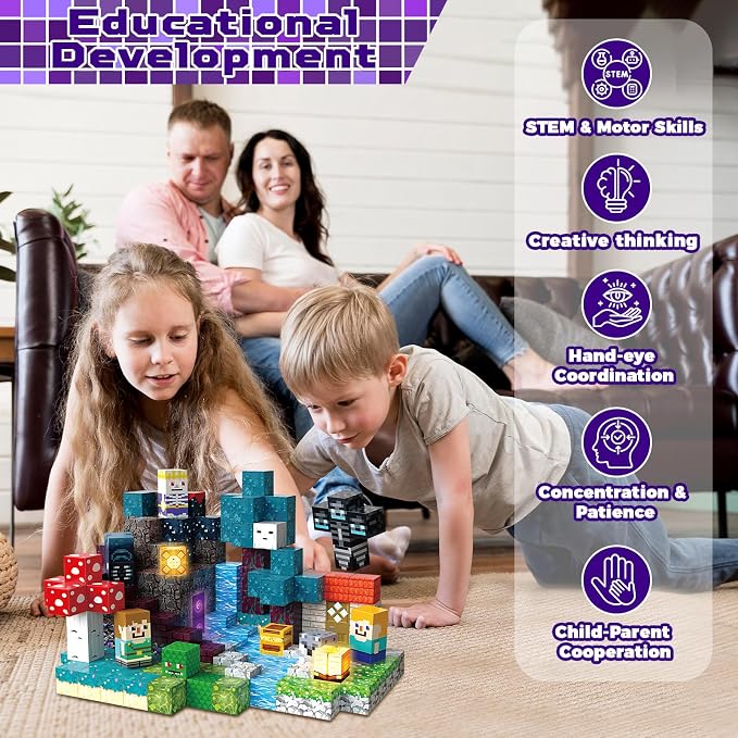 200 PCS Magnetic Blocks - Light Up Magnetic Building Blocks for Kids, Magnet Cubes Stacking for Boys Girls, STEM Montessori Sensory Toys Ages 3 4 5 6 7 8 9 10 11 12 13 Birthday Gifts - Image 7