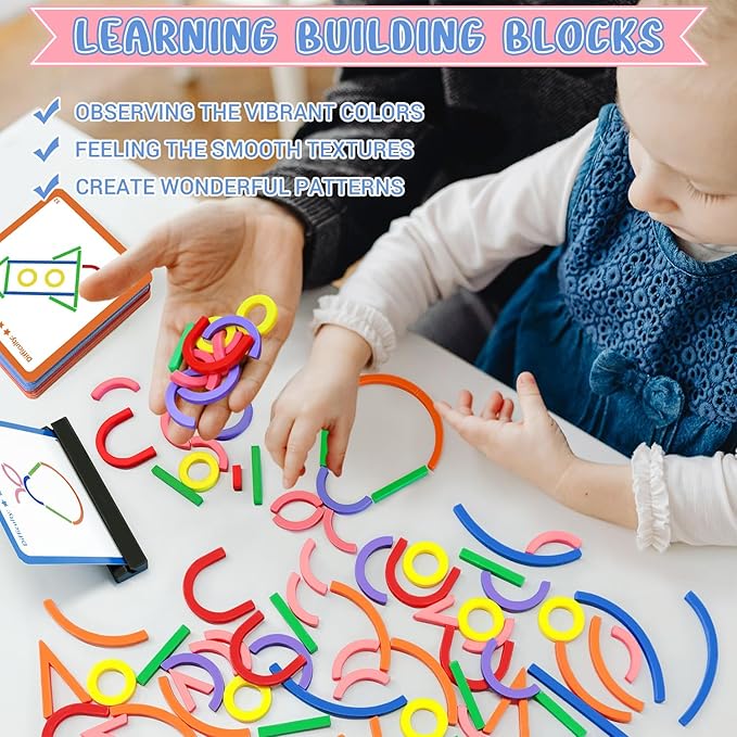 176PCS Pattern Blocks Puzzle STEM Toys for Creative Learning Sticks Shape Building Blocks Educational Resources Brain Teaser Montessori Toys for Preschool and Kindergarten Girls and Boys Ages 5+
