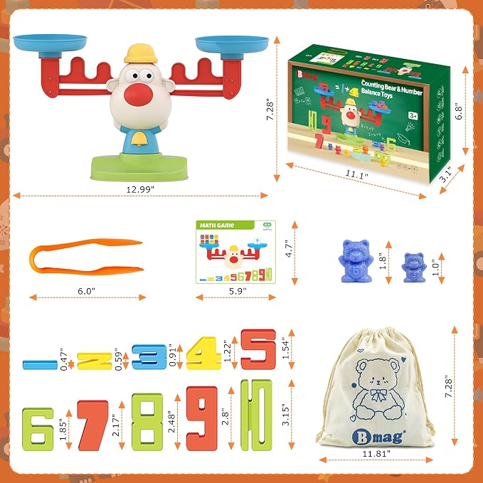 Bmag Balance Counting Toys with Bears Counting Scale for Kids – 3 in 1 Stacking & Balancing Math Game, Montessori STEM Learning Educational Toy for Ages 3-5, Gift (30 Bears, 10 Numberblocks) - Image 7