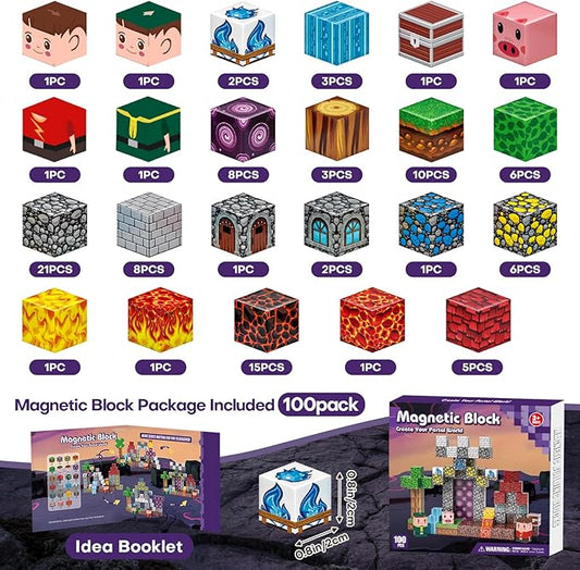 Magnetic Blocks, Magnetic Building Blocks 100pcs, Magnetic Blocks for Kids Ages 4-8, Magnetic Cubes STEM Sensory Toys for Ages 3+ Toddlers Boys & Girls–Christmas Birthday Party Kids Gifts