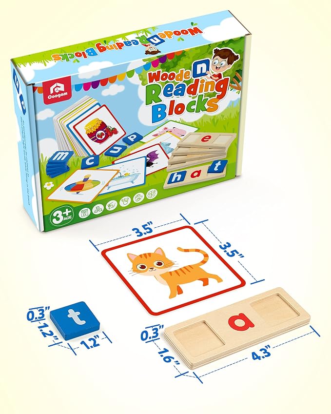 Coogam Wooden Short Vowel Reading Letters Sorting Spelling Games, Site CVC Words Learning Flashcards Alphabet Puzzle Montessori Educational Toy Gift for Kids 3 4 5 Years Old - Image 7
