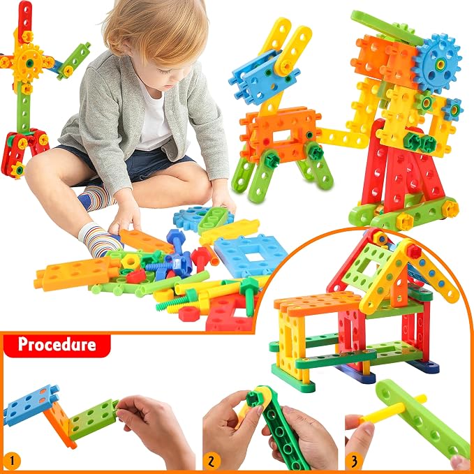 KUTOI Screw Building Blocks - 92 Pcs Kids Games - Sensory Construction Toy - STEM Toy for Preschool Learning Activities , Perfect Educational Building Toys for Boys and Girls 3 Above - Image 8