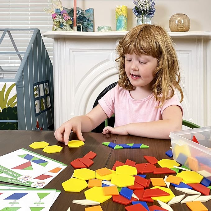 Kids First Math: Pattern Blocks Math Kit w/Activity Cards | 250 Colorful Plastic Geometric Blocks | Explore Geometry, Shapes, Division, Fractions & More | At-Home or Classroom Learning, Ages 3+ - Image 4