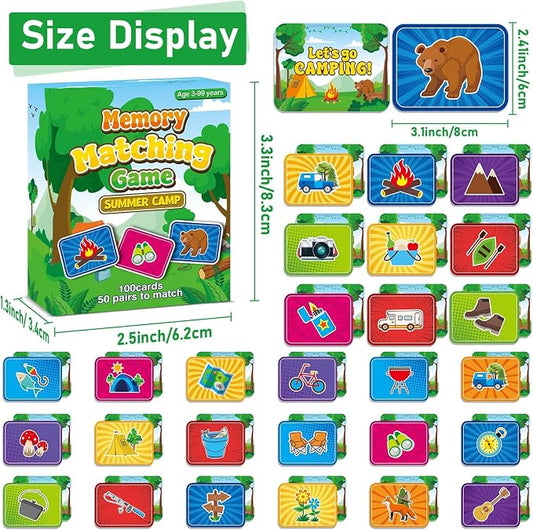 gisgfim 100 PCS Memory Matching Game for Kids Summer Camp Concentration Memory Card for Preschool Educational Ages 3-8 A Fun & Fast Camp Theme Matching Games - Image 2