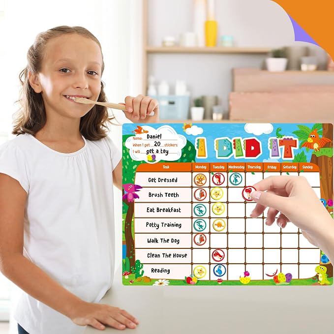 Magnetic Reward Chart, Dry Erase Task Board-One Chart & 72 Magnetic Reward Magnets, Dinosaur Theme Behavior Tracker for Daily Routine, Potty Training - Image 7