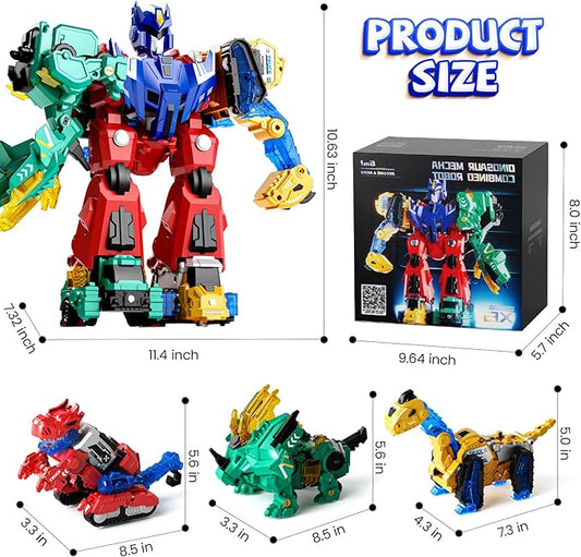 Magnetic Dinosaur Transforming Robot Toys, 6-in-1 Dino Construction Trucks for Kids, Magnetic Car Toys for Boys Girls Age 3 4 5 6 7 8, STEM Educational Christmas Building Gift