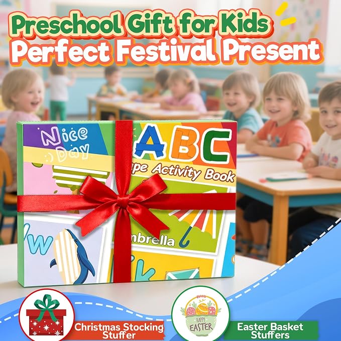 UIIOPJIOM ABC Tape Activity Book for Toddlers, Preschool Learning Alphabet Quiet Book, Montessori Educational Busy Book with Letter Sensory Airplane Travel Toy - Image 6