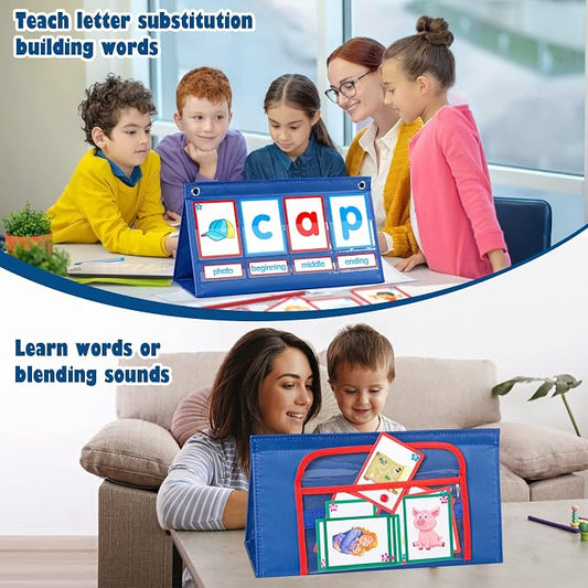 KIKIGOAL CVC Word Builder Desktop Pocket Chart Tent Cards Kit Phonics Games Flash Cards for Preschool Kindergarten Classroom Spelling Educational Toy for Kids Autism Special Education - Image 2