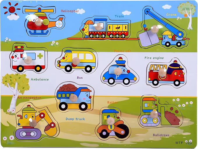 Vehicles Puzzle Wooden for Toddlers 3+ Years Old - Montessori Transportation Learning Toy with Sorting Board & Vehicle Blocks - Educational Preschool Toy for Boys & Girls - Safe Fine Motor Skill by Unknown