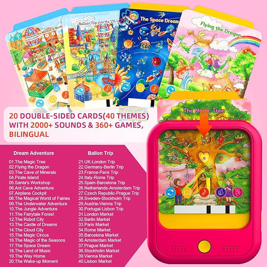 Kids Learning Tablet Bilingual, Educational Learning Toys for Toddlers 2-5 Year Olds, with 2000+ Words and Games, Autism Sensory and Speech Therapy Toys, 2 3 4 5 Year Old Girl Birthday Gift(Pink)