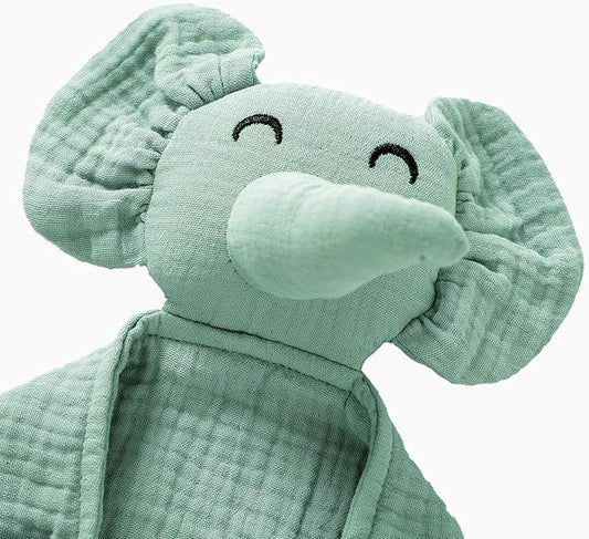 Organic Elephant Lovey for Babies - Muslin Security Blanket, Soft Snuggle Animal for Newborn - Gift for Boys and Girls (Green)