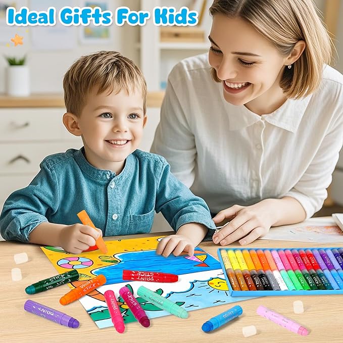 Stocking Stuffers for Kids, Tempera Paint Sticks with 24 Assorted Colors, Washable Paint Set for Toddler 1-3 2-4, Quick Drying and No Mess Paint for Arts and Crafts Supplies
