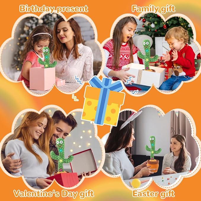 Dancing Talking Cactus Baby Toy, Singing Mimicking Repeating Plush – Educational Interactive Toddler Toy, Repeat What You Say, Tummy Time Toys for Infant Boys Girls 1 Year Old